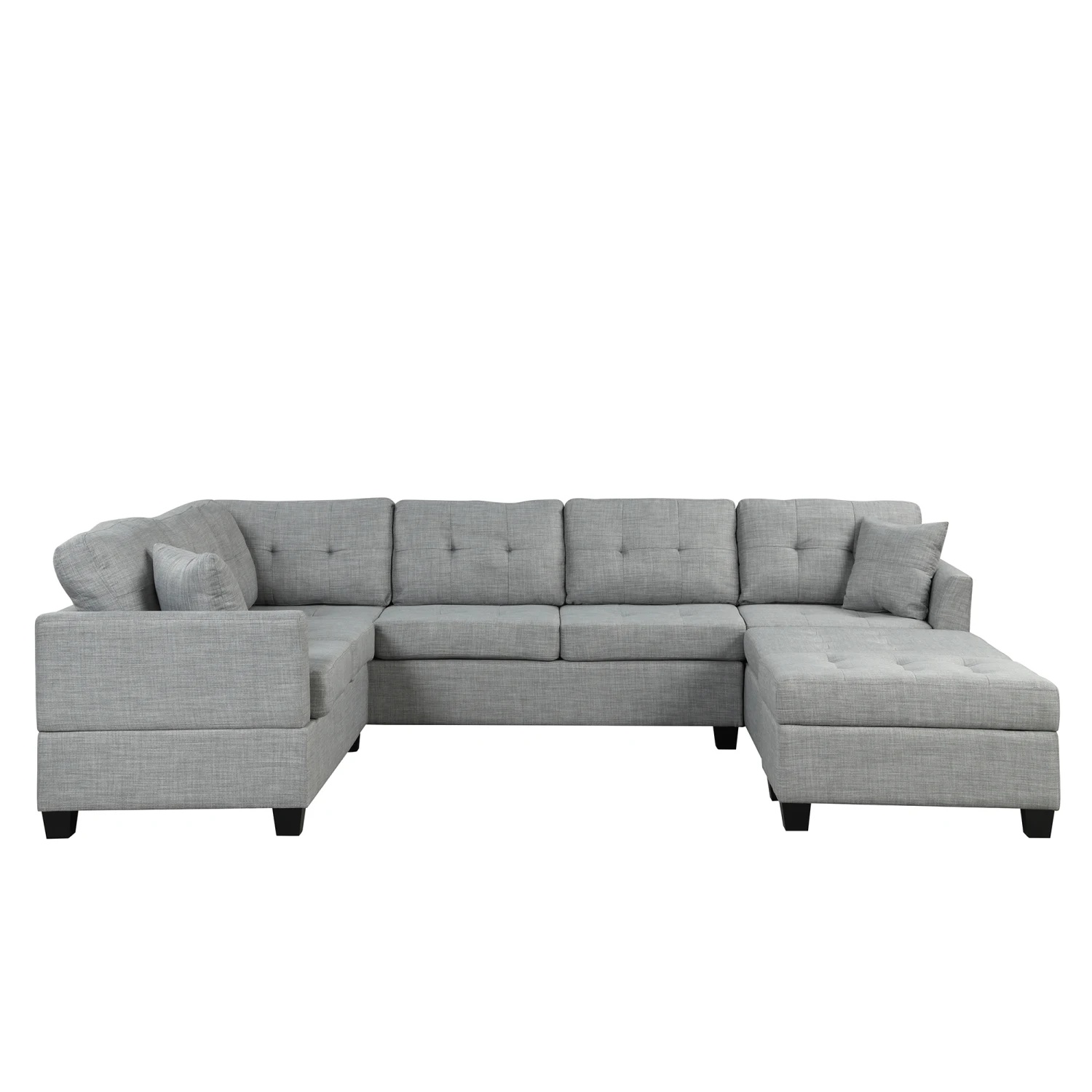 Oversized U Shaped Sectional Sofa with Storage Ottoman, Includes 2 Throw Pillows - Ideal for Large Spaces or Dorm Apartments