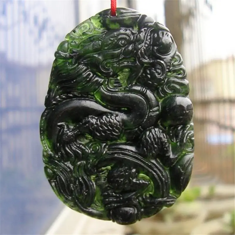 Chinese Natural Black Green Jade Pendant Dragon Shaped Handmade Jade Desktop Ornaments For Study Office Crafts Good Luck Amulet