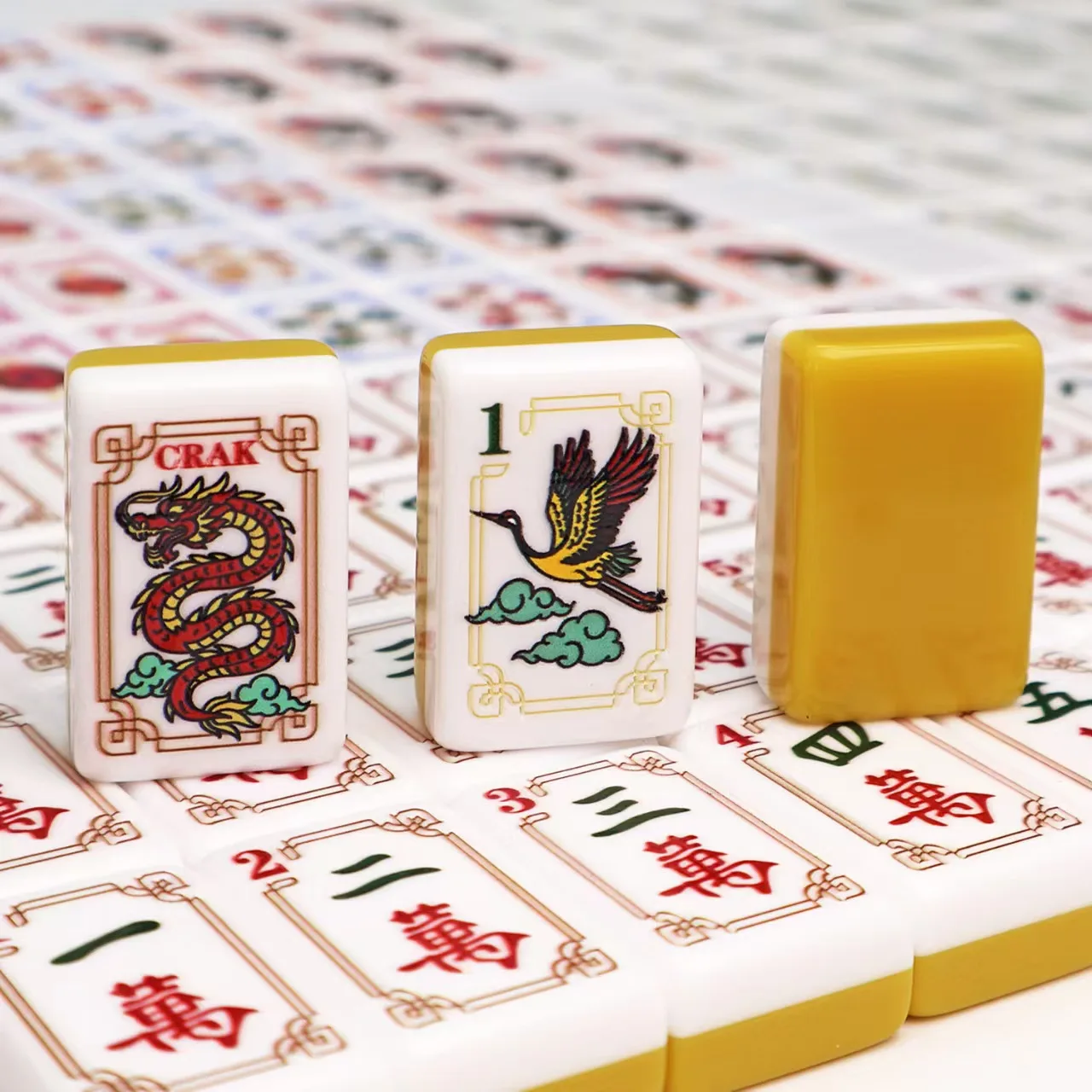 Luxury American-style Red Flying Crane Acrylic Mahjong Set, 160 Pieces, Eco-Friendly Chess Card Game, High-quality Tiles