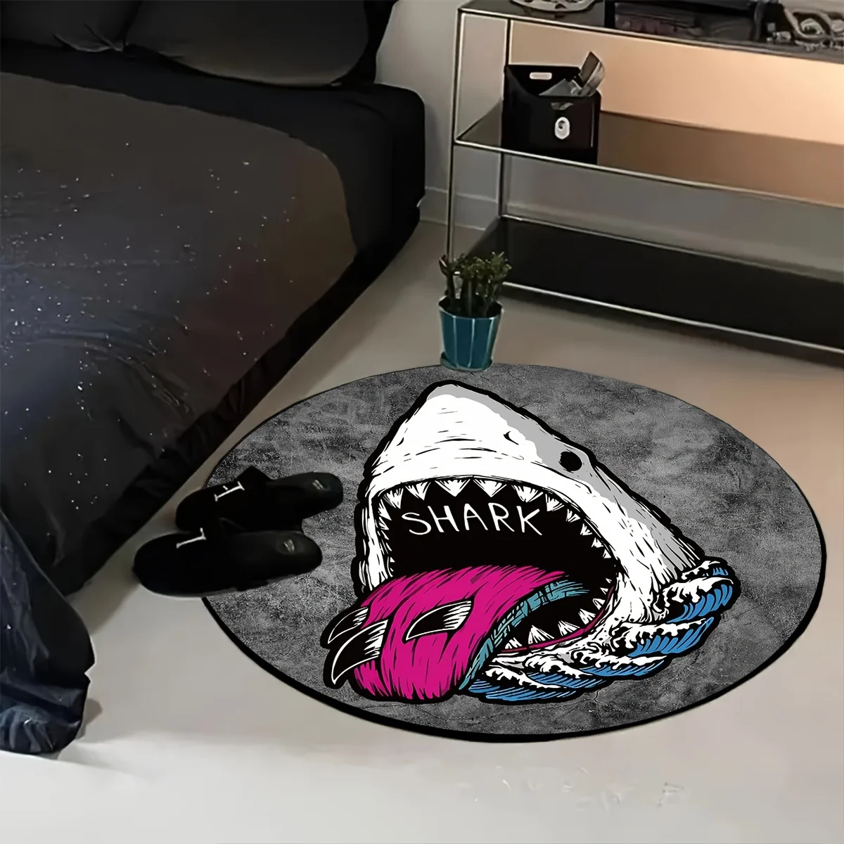Creative Shark Graphic Round Floor Mat Ocean Animal Print Anti‑slip Rug Kitchen Bedroom Indoor Decor Doormat