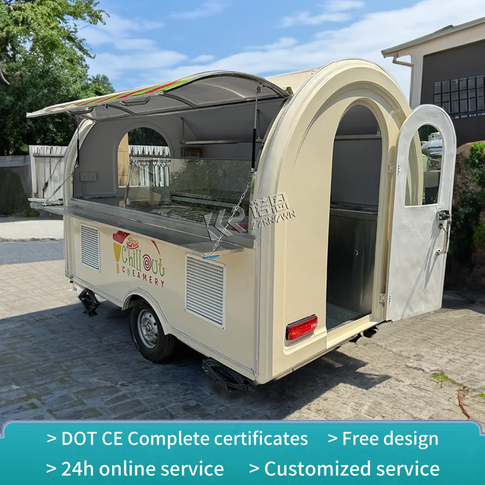 2.2m Curved Towable Food Truck Custom Exterior Paint for Pedestrian Plaza Light Food Service