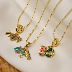 NEWBUY 2024 Hot Sale Gold Color Beads Chain Necklaces Unique Design Plane Bus Map Pendant Necklaces For Women Girl Gift