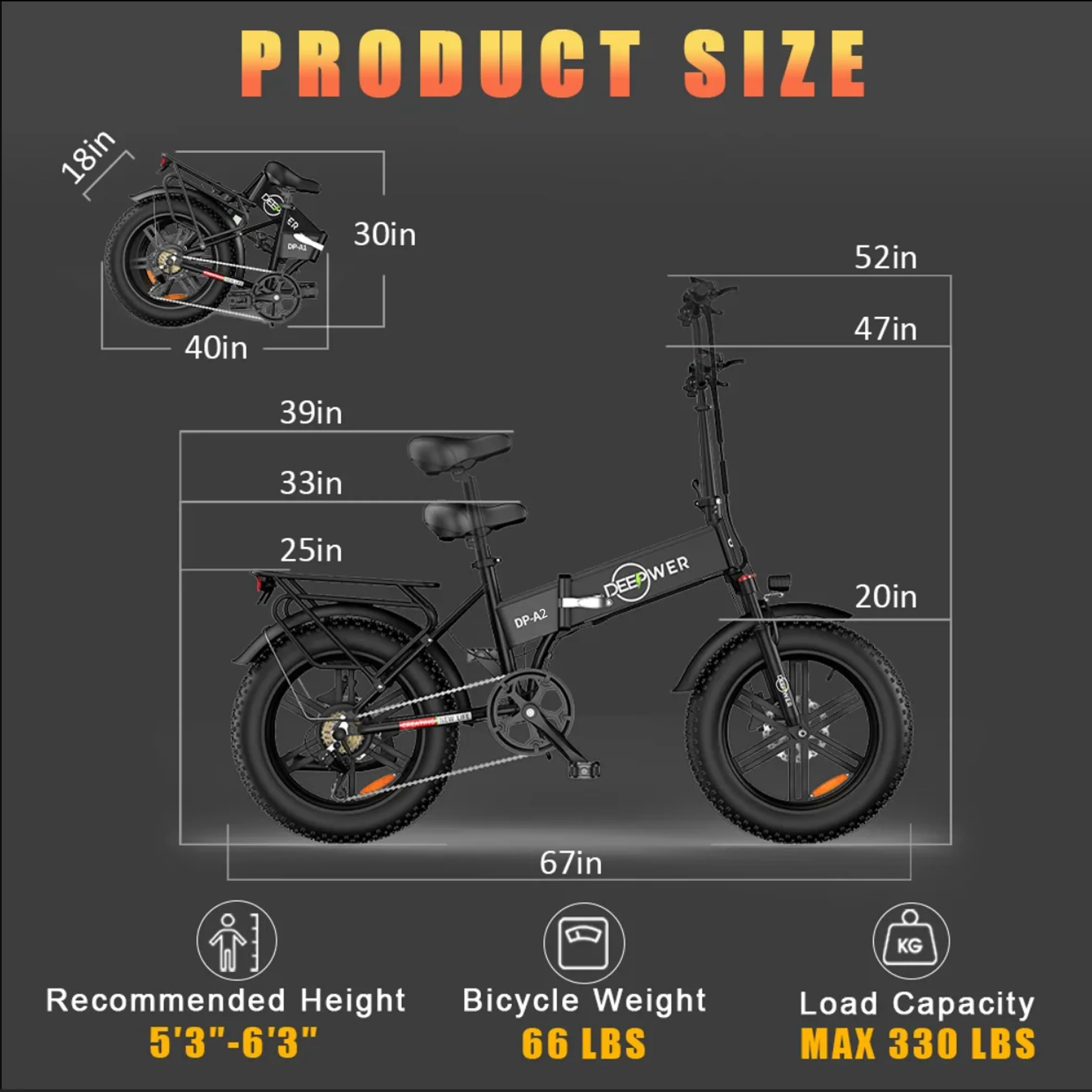 DEEPOWER A2 Elektrische Fiets 750W 48V 20AH Fat Tire 20Inch Opvouwbare Mountain ebike Outdoor Volwassen off-Road Ebike Fiets