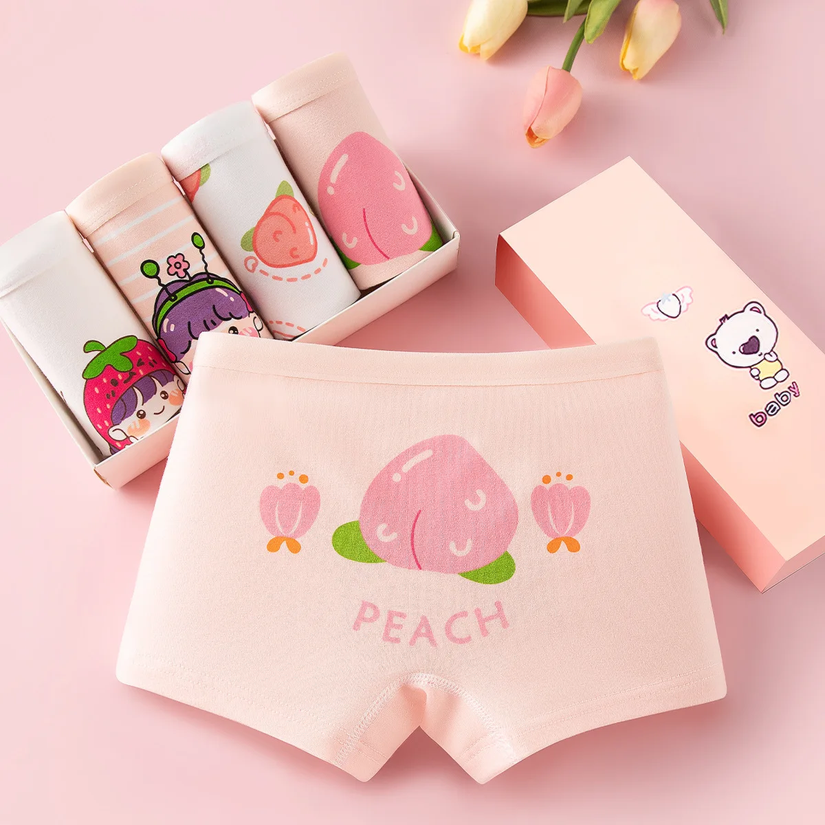 

4pcs Cotton Girls Soft Panties Baby Lovely Character Pattern Cartoon Panty Students Boxer Briefs Kids Underwears Children Boxers