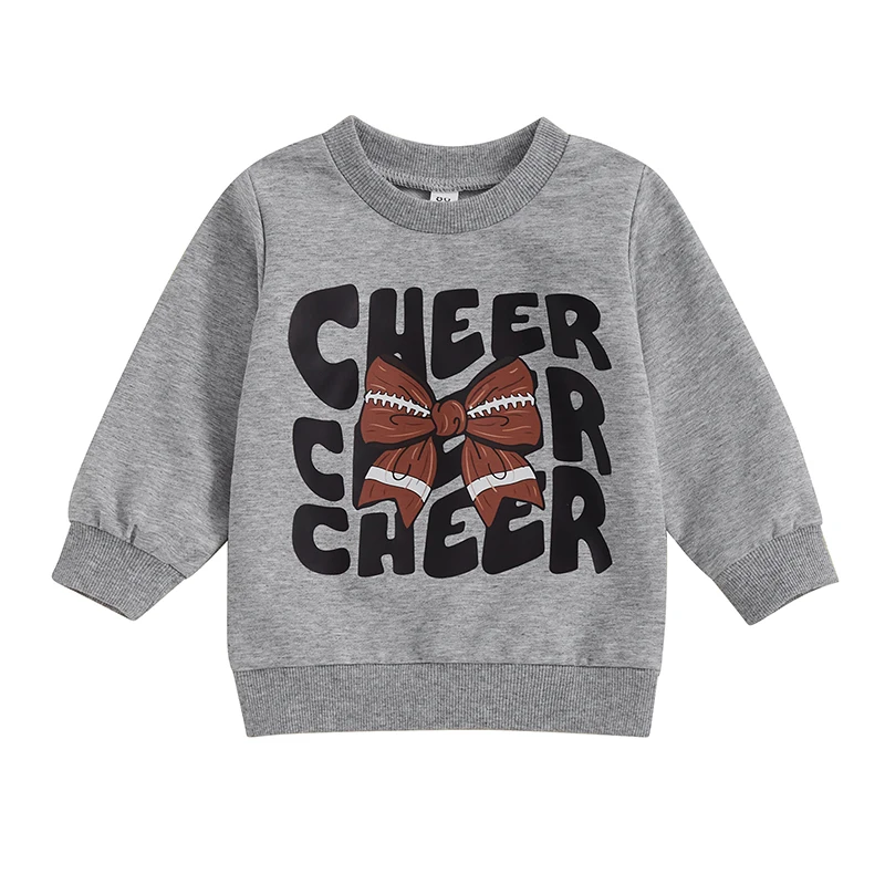 Toddler Girls Boys Sweatshirts Letter Bow Print Crew Neck Long Sleeve Baby Pullovers Fall Clothes Tops