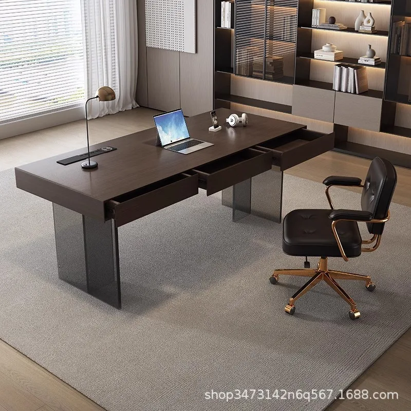 HYS minimalist solid wood office computer desk household desk high-end boss table acrylic floating desk writing
