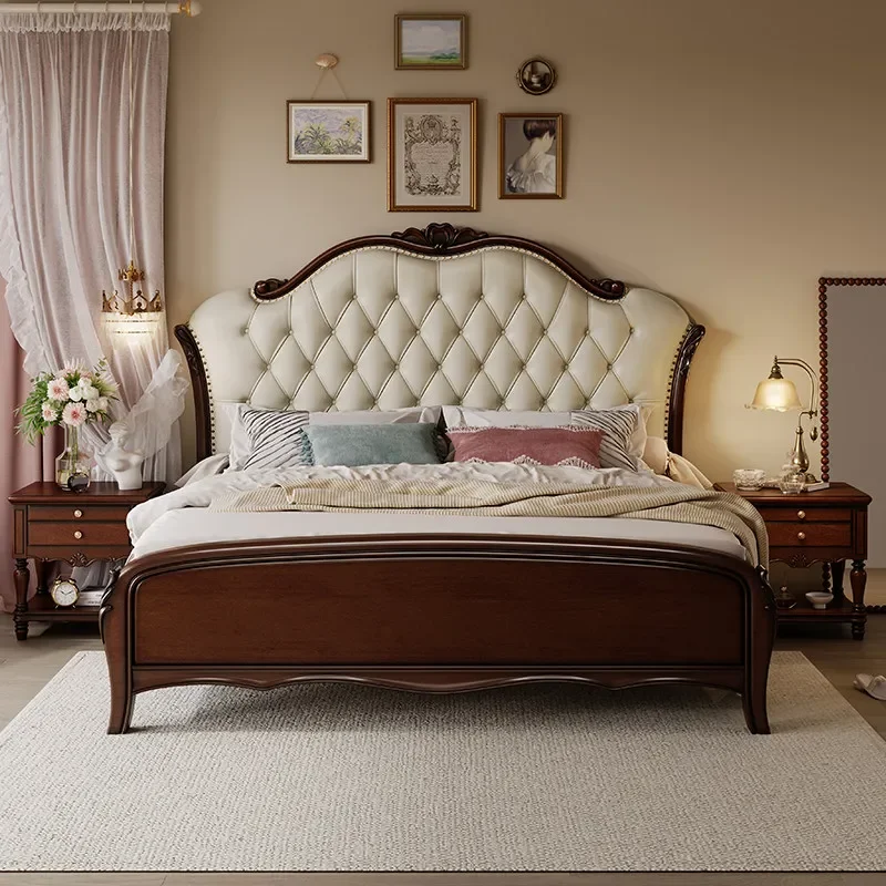 180x200cm King Size Genuine Leather Bed 2 People Nordic Luxury Comfortable Bedroom Beds High-end Camas Matrimoniales Furniture