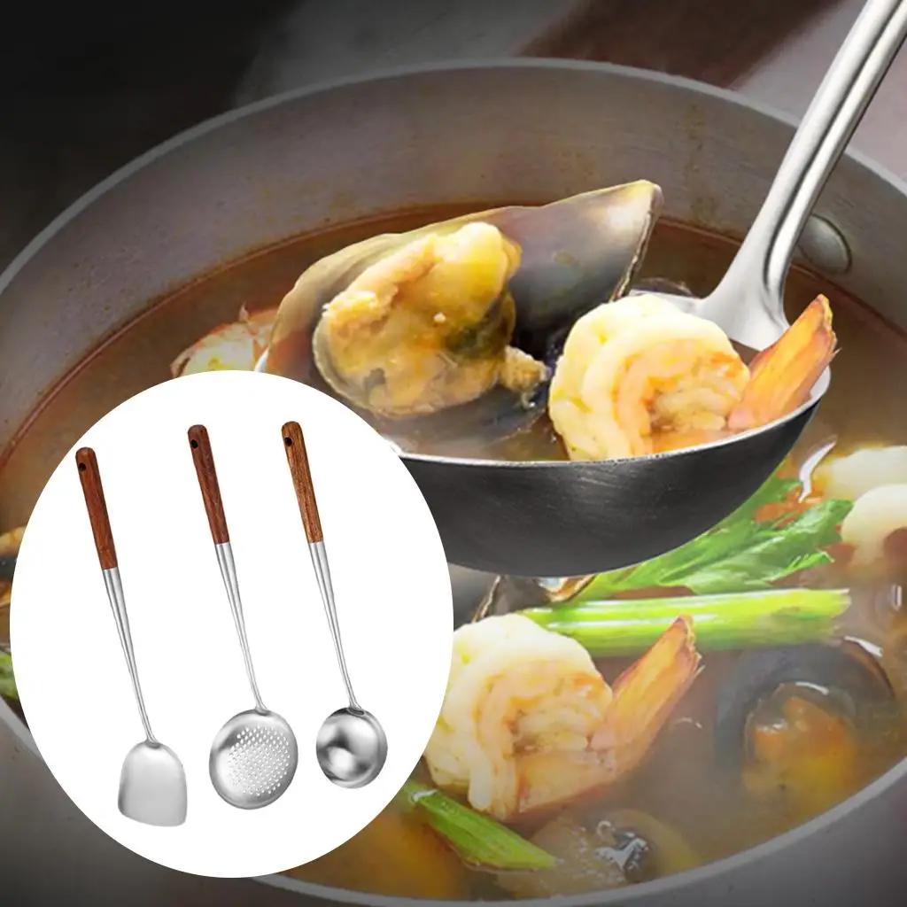 Набор инструментов Wok Ladle, практичная деревянная ручка, подарок для любителей кулинарии, посуда