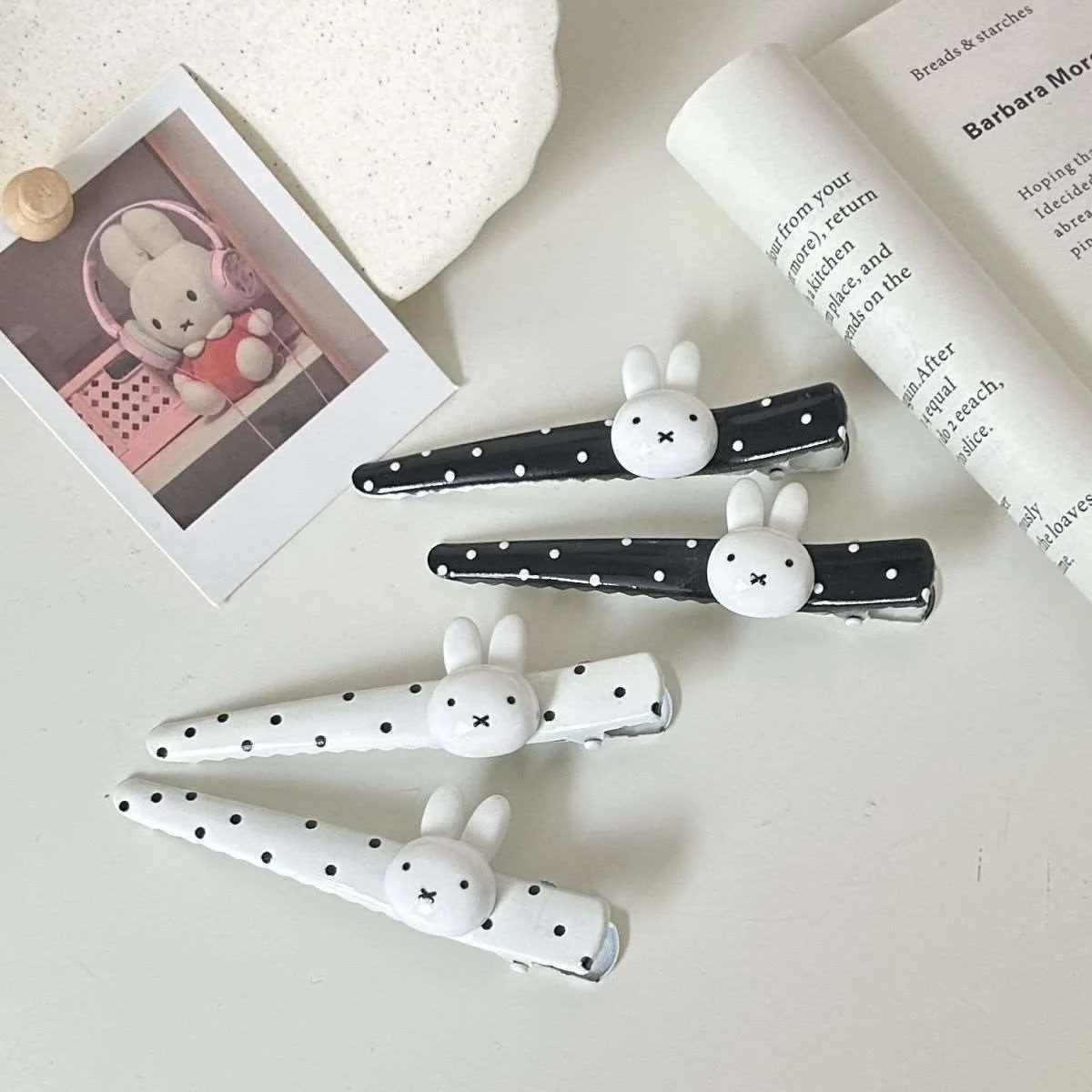 Wave Point Duck Billed Clamp Miffy Cute Black and White Polka Dot Edge Clip Ins Sweet Girl Bangs Clip Y2k Fashion Toys Anime