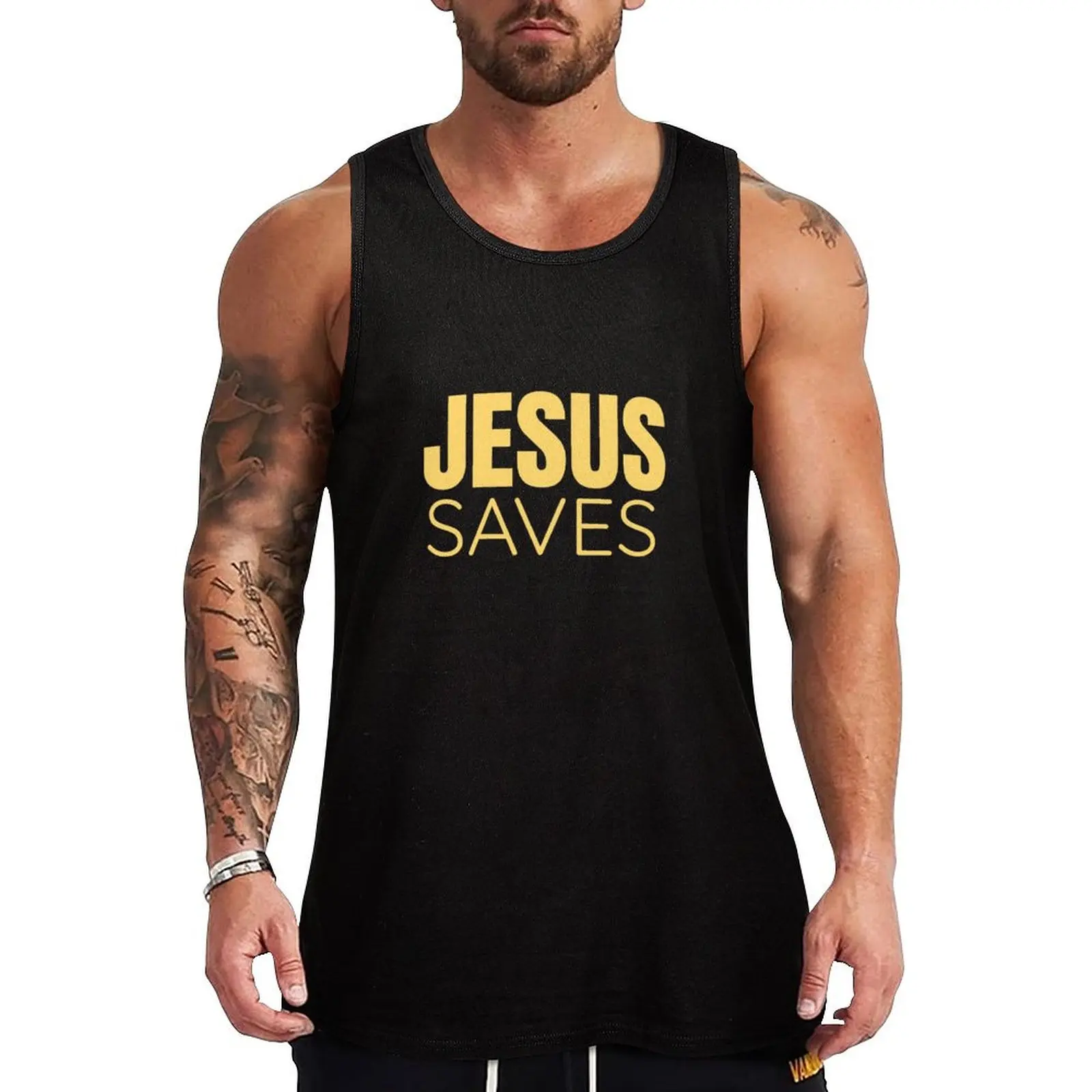 

Jesus Saves, Christian Quote, Christian Saying Tank Top Fitness men clothing Vest for boy Men's t shirt t-shirt for man