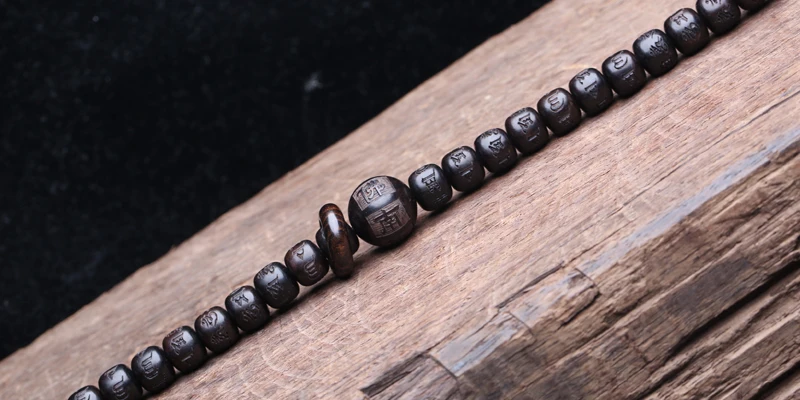 Natürliche Ebenholz tibetisch-buddhistische Gebetsmühle Mantra Perlen 8 mm x 9 mm 108 Perlen MALA Halskette – Detail 10