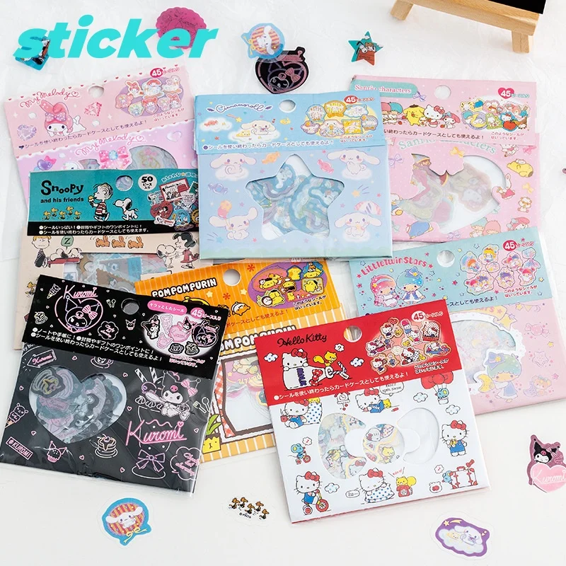 

kawaii stickers sanrio cinnamoroll hello kitty hand account PVC transparent gold stamping sticker pack children's birthday gift