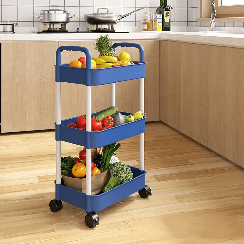 3/4Layers Movable Kitchen Cart Rack Fruit and Vegetable Seasoning Bottle Storage Rack Living Room Snack Sundry Organizer