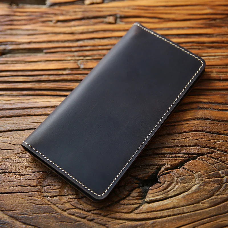 Genuine Leather Wallet For Men Male Vintage Handmade Long Bifold Purse Card Holder With Zipper Coin Pocket Carteira Masculina