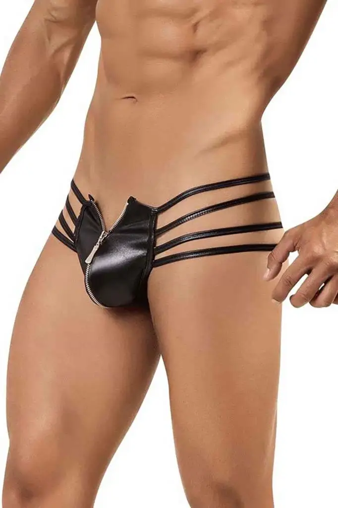 Merry See – string noir avec fermeture éclair pour homme