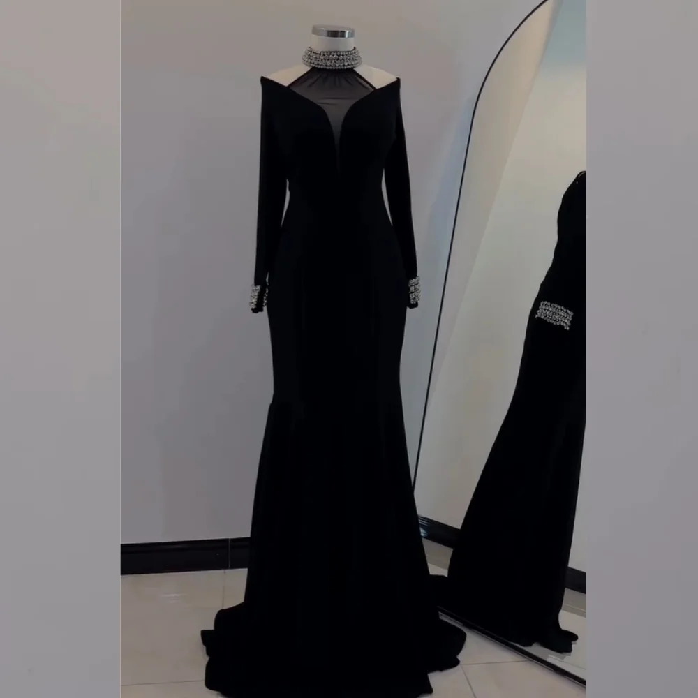 

Customized Modern Style Jersey Pleat Rhinestone Trumpet Halter Long Dresses Bespoke Occasion Prom High Quality