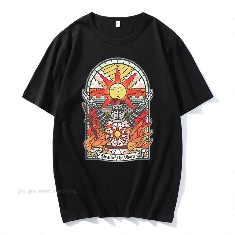 Men Dark Souls Church of The Sun Printed Men\'s T-shirt Praise Sun Pattern T-shirt Cotton Summer New Fashion Large T-shirt