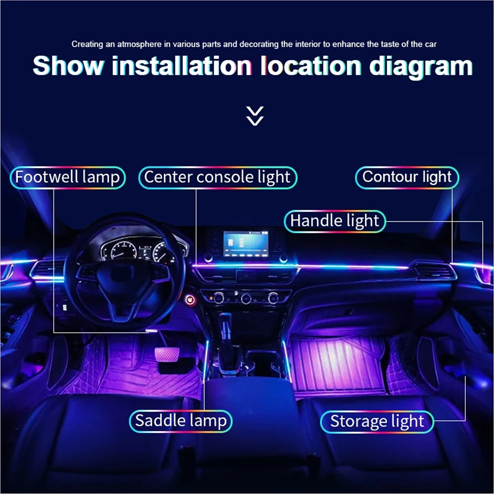 Lumiteres d'ambiance Led 18 en 1 pour voiture، symphonie، تطبيق Bluetooth، banderole de couleur RGB 214، bande acrylique ar