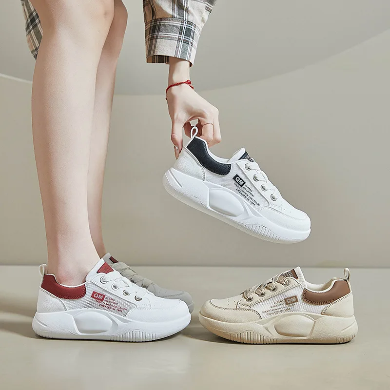 New Women Shoes Fashion PU Leather Breathable Thick-Soled Increase Female Girls Sneakers Sports Casual Size 35-40