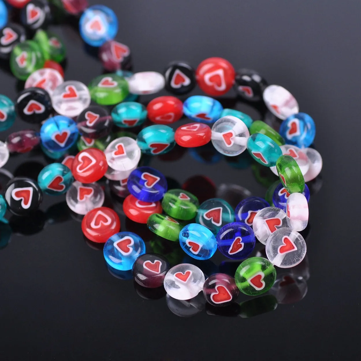 

50pcs Random Mixed Heart Patterns Flat Round Shape 8mm Millefiori Glass Lampwork Loose Beads For Jewelry Making DIY Findings