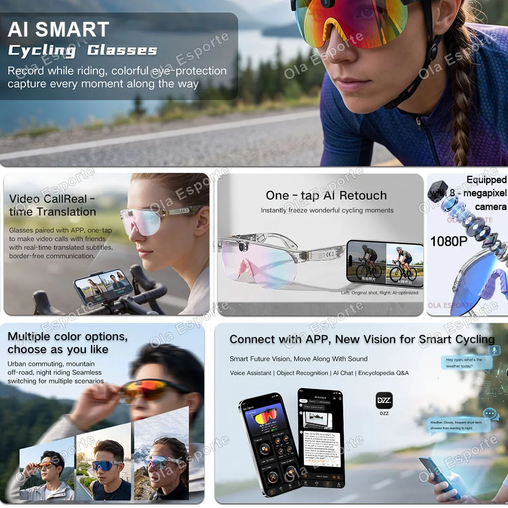 New 800W Camera AI Glasses Men Color Smart Translation Glasses Photo Video Recording Waterproof Call Smart Sunglasses AIMB-G1Max