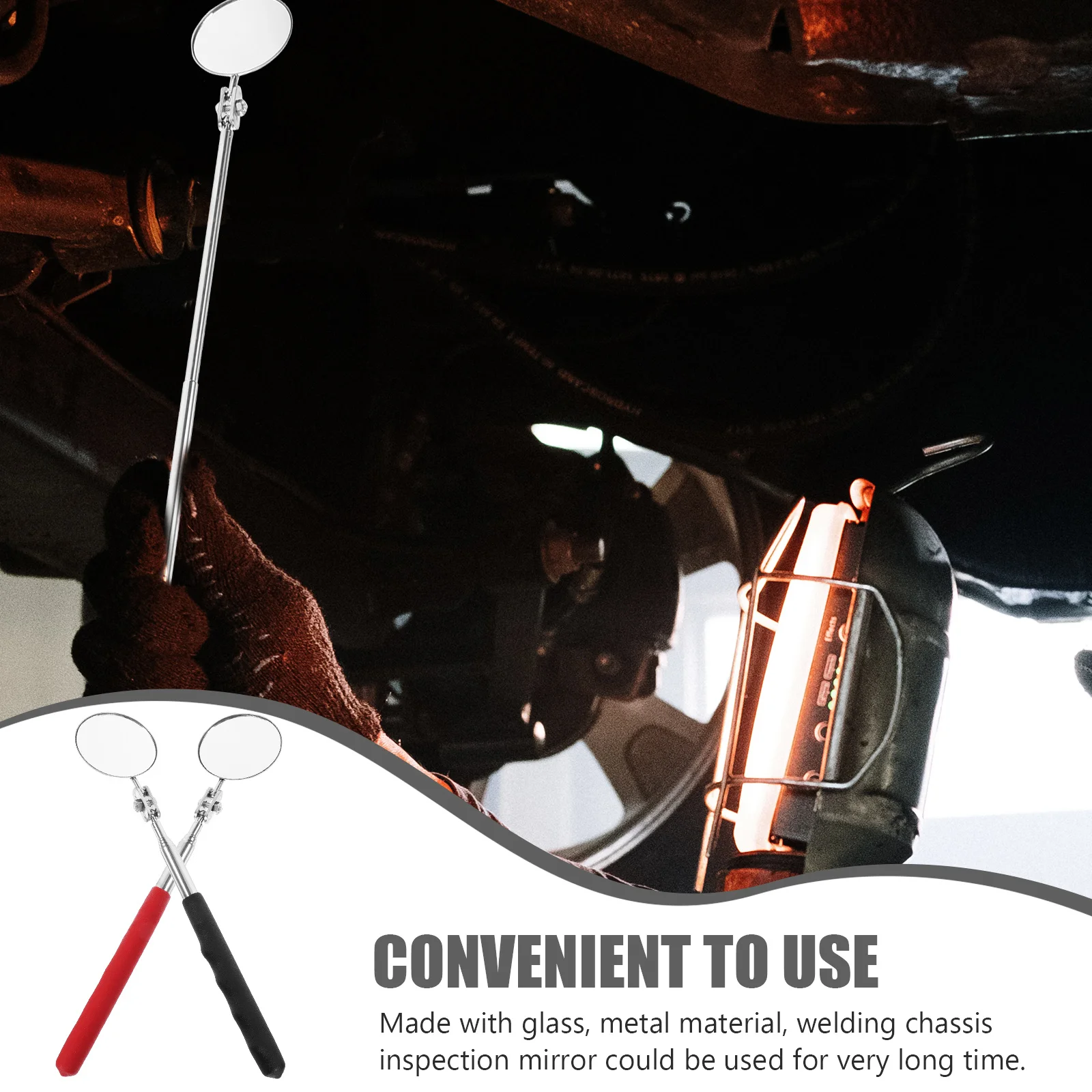 

2Pcs Welding Chassis Inspection Mirror Foldable Telescopic Design Strong Metal Frame for Automotive Maintenance Use