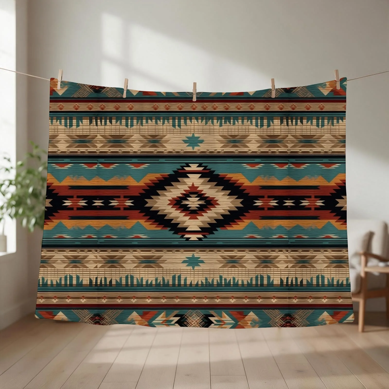 Navajo Inspired Pattern Throw Blanket couch cozy soft plush fuzzy picnic outdoor blanket