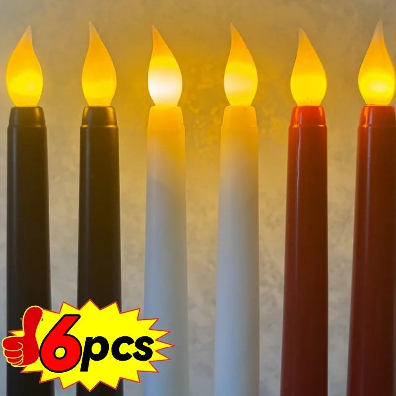 6Pcs LED Flameless Flickering Taper Candles 3D Wick Candles Lamp Wedding Home Decor Battery Operated Electronic Candle Light
