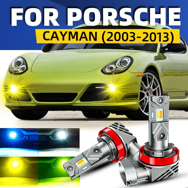 2pcs Car LED Front Fog Lights Bulbs Dual Colors Switchback White Yellow For Porsche CAYMAN 987 2003 2006 2008 2009 2011 2013