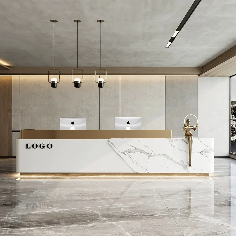

Light Luxury Reception Desks Stainless Steel Reception Desks High-end Feel Office Furniture Sportello Di Ricevimento YSJDT