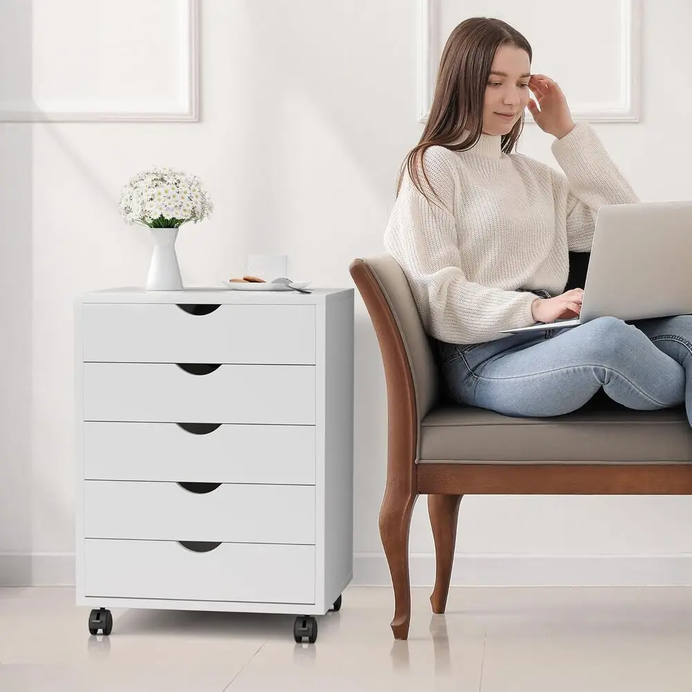 

Mobile Wooden Storage Cabinet with Wheels for Home and Office, White