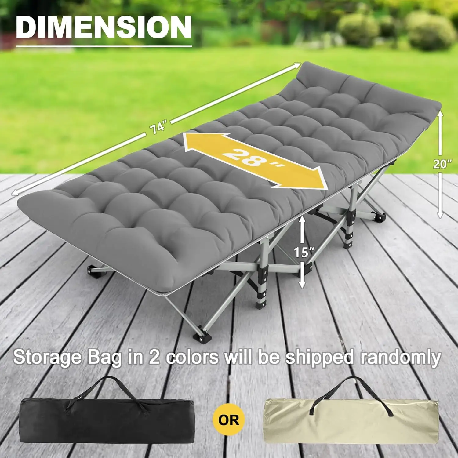 Camping Cot, Folding Camping Cots for Adults, Portable Sleeping Cot with Carry Bag, Charcoal Grey image 2
