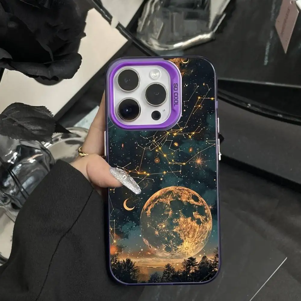 حافظة هاتف فنية من اثني عشر كوكبة لهاتف آيفون 16,15,14,17,13,12,11,XS,Mini,Pro,SE,MAX غطاء سيليكون أرجواني غير لامع