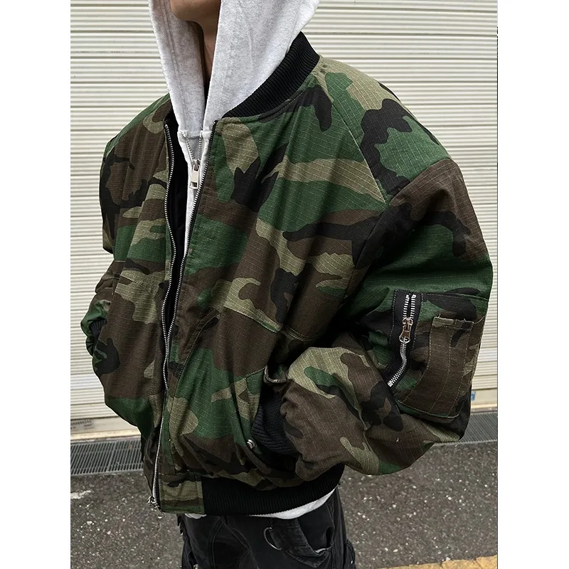

Thick Cotton Jacket Autumn Winter Men's Women's Bomber Flight Suit Double-Sided Wear Camouflage Warm Thickened Polyester Fiber