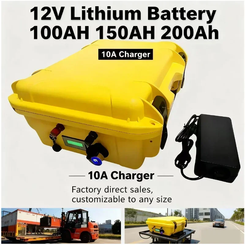 بطارية ليثيوم مقاومة للماء BMS لمقطورة محرك القارب 12 فولت 200 أمبير 100 أمبير ملحقات خارجية + بطارية قارب شحن 10A