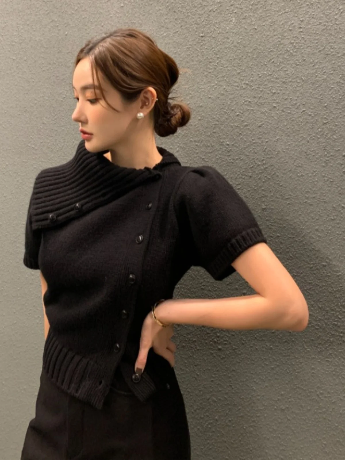 

Women's Knitted Sweater f High Collar Asymmetrical Vintage Sle Autumn Winter New Arrival Chic Straight Cut Korean Sle