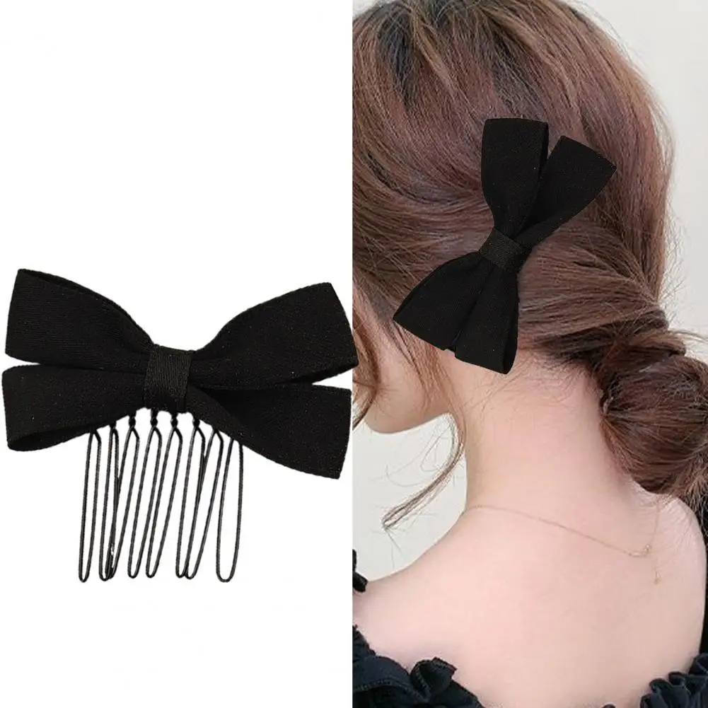 Women Hair Comb Color Matching Bow-knot Double Layers Lady Hairpin Anti-slip Long Teeth Headwear Hair Accessories