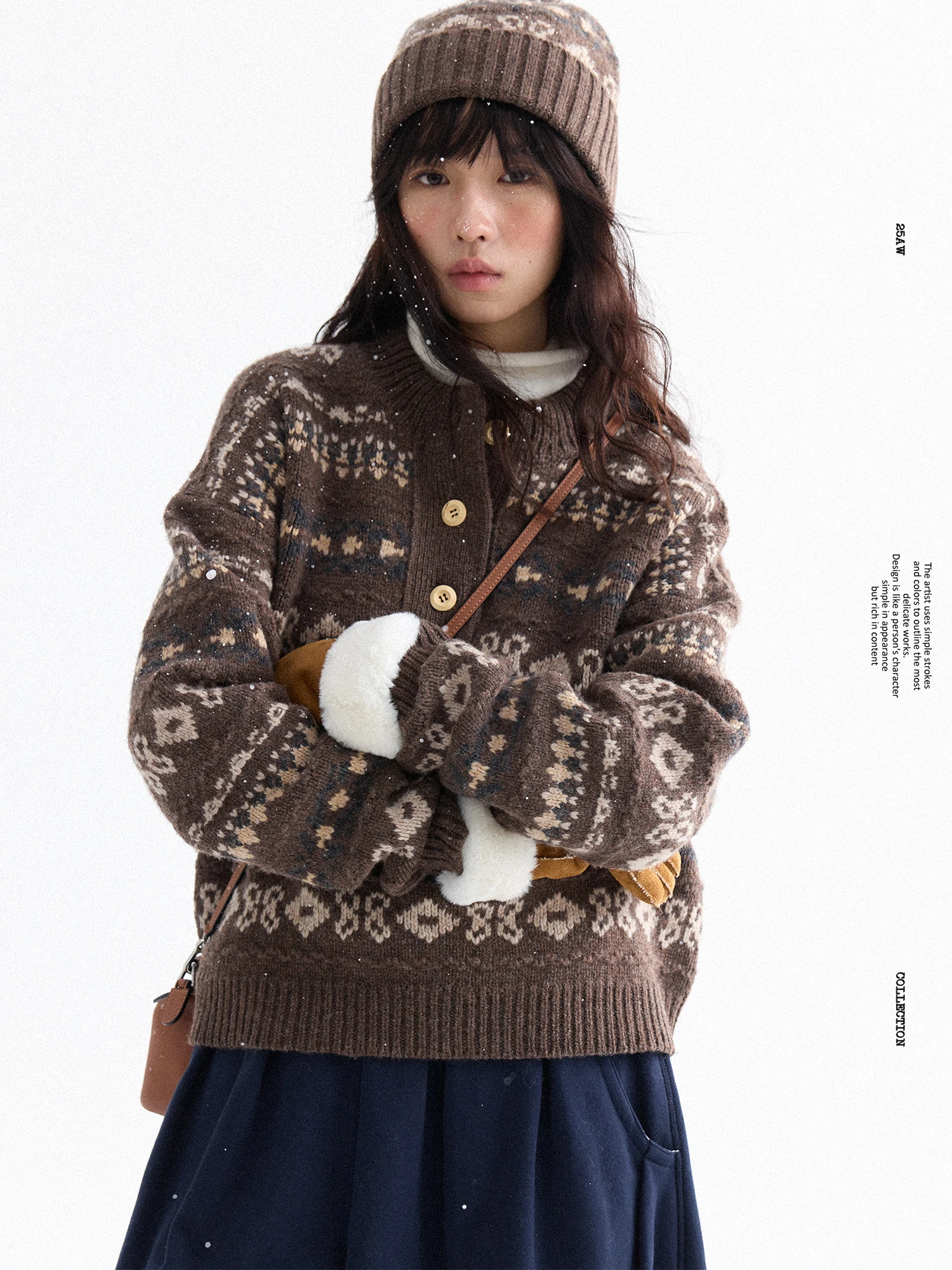 

Snowy Fairy T 00% Wool Knitted Sweater with Ball Cap f High Collar Fair Isle Pattern Warm Cozy Winter Women's Faion