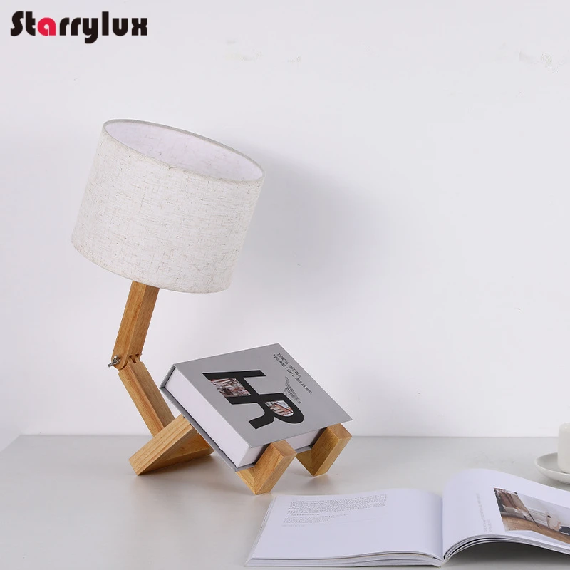 مصباح طاولة روبوت خشبي بمفاصل متحركة إبداعية على الطراز الأوروبي الأمريكي الياباني هدية ضوء بجانب السرير #1