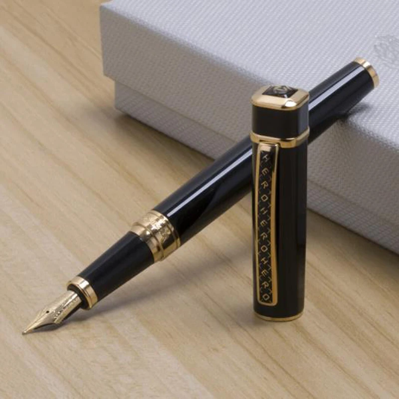 

Hero 979 Black Fountain Pen Gold Trim Square Cap 0.5mm Iridium Fine Nib Office School Writing W/Gift Box Pen Set Accessory