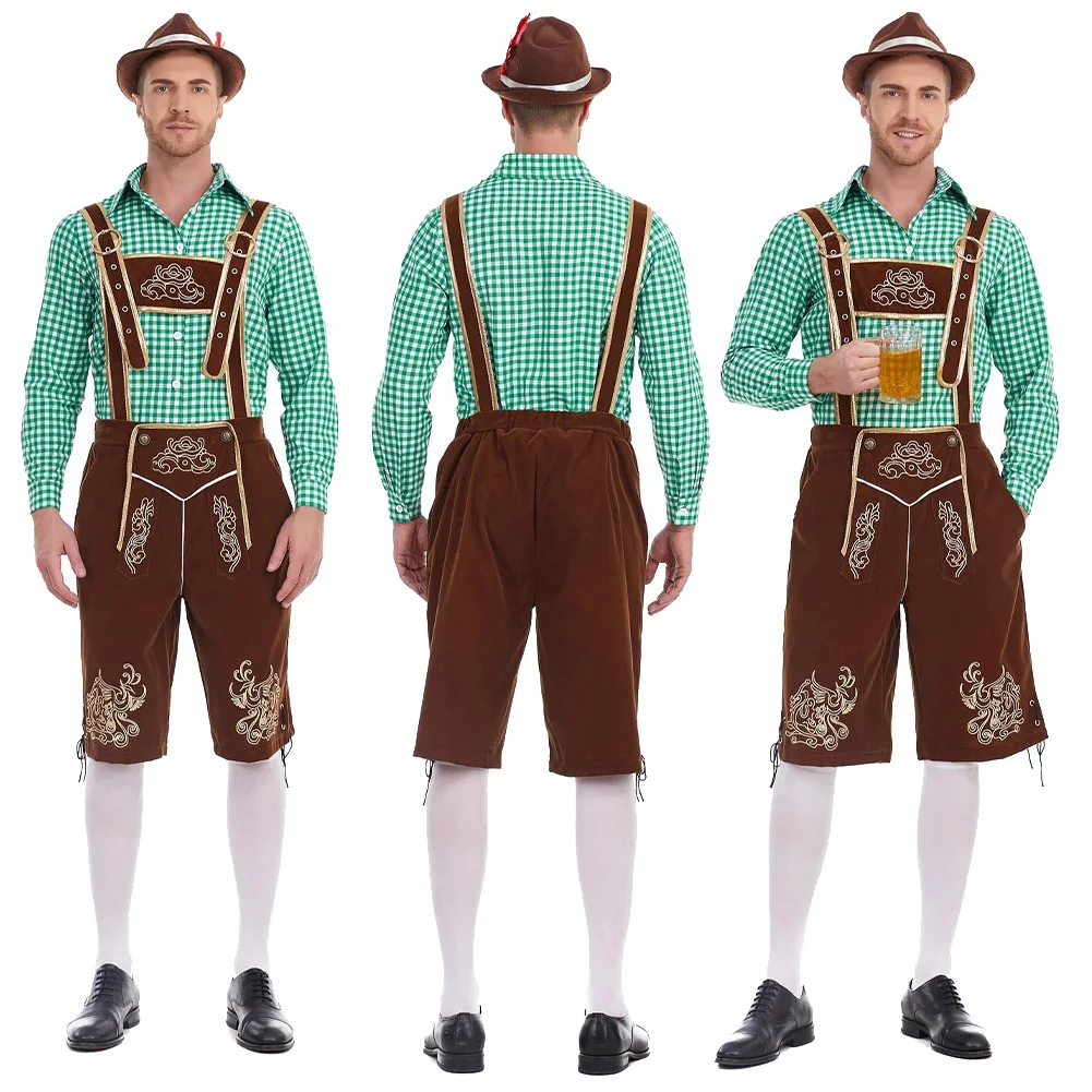 Oktoberfest Men Cosplay Lederhosen Costume Traditional Bavarian Beer Outfits Male Disguise Adult Boys Holiday Fantasia Outfits