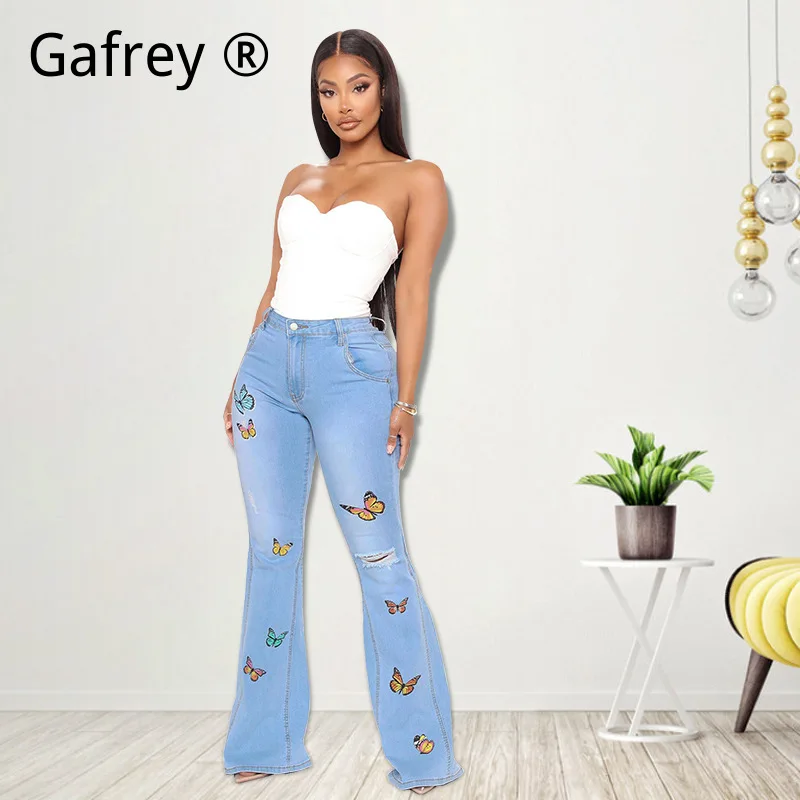 

Women's Sexy Floral Embroidered Jeans, Washed Denim Pants, Ruched Drawstring Skinny Trousers, Summer Streetwear Bottoms