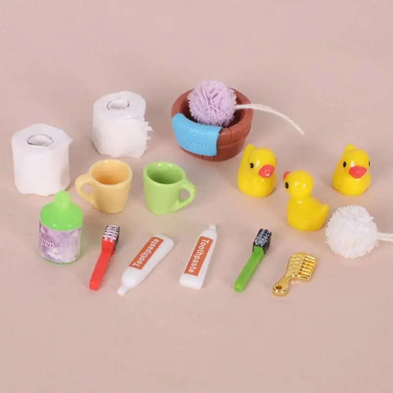 1/12 Schaal Poppenhuis Badkamer Accessoires Set Miniatuur Tandenborstel Tandpasta Reinigingsbal met Realistisch Detail A2UB
