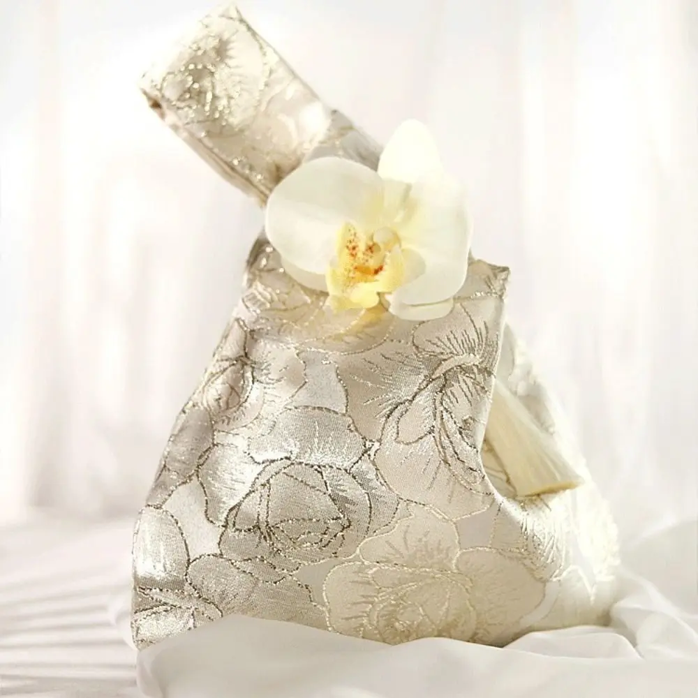 

Elegant Orchid Flower Tassel Knot Wrist Bag Printing Temperament Wedding Candy Bag Make Up Pouch Chinese Style Handbag Girls