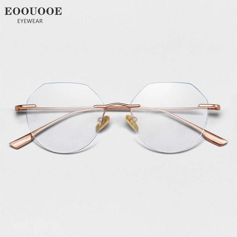 

Fashion Polygon Optical Glasses Rimless Titanium New Eyewear Hyperopia Myopia Progressive Prescription Recipe Women Eyeglasses