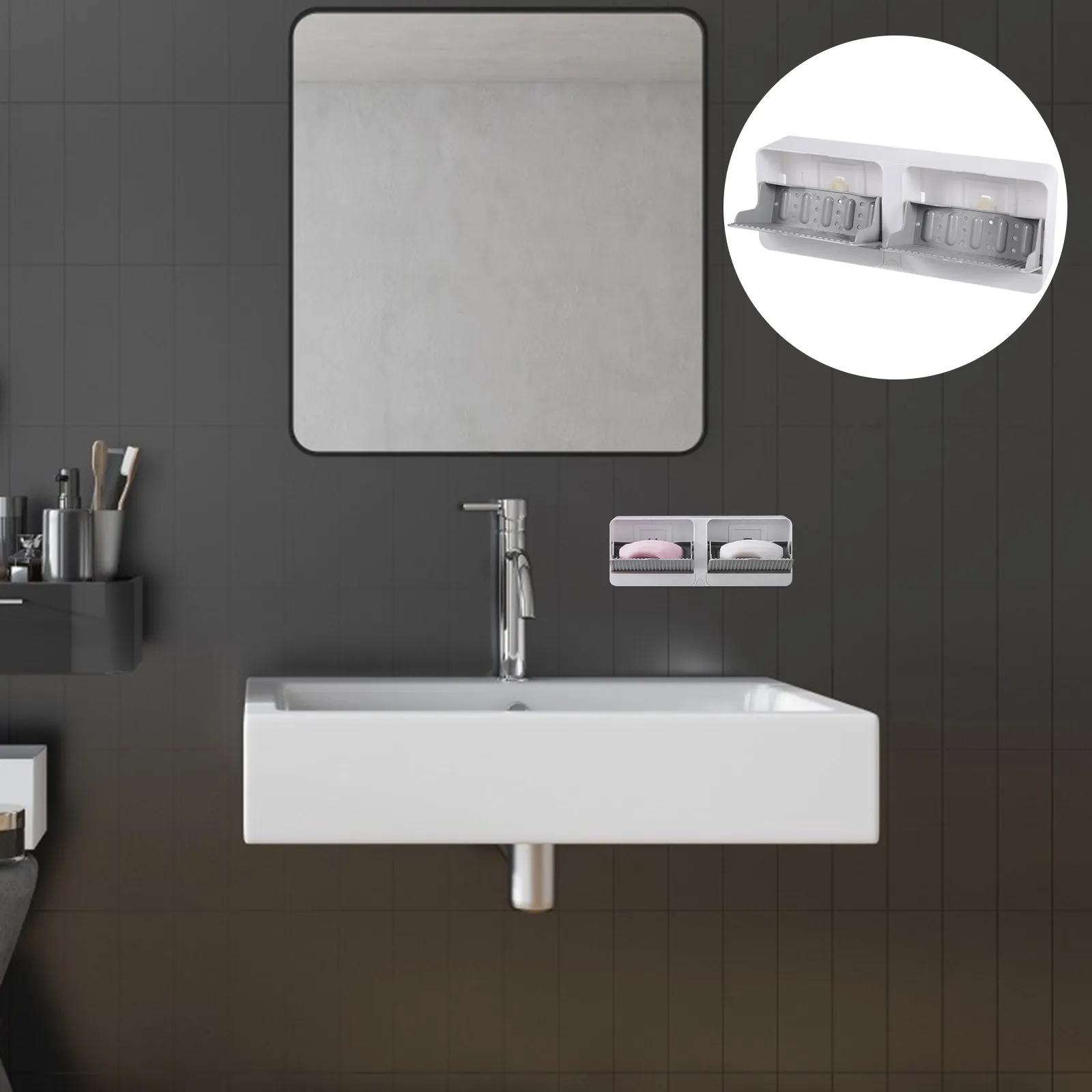 Wall Mounted Soap Holder Plastic Soap Dish Rack 60 Degree Rotating Strong Load Bearing Bathroom Organizer