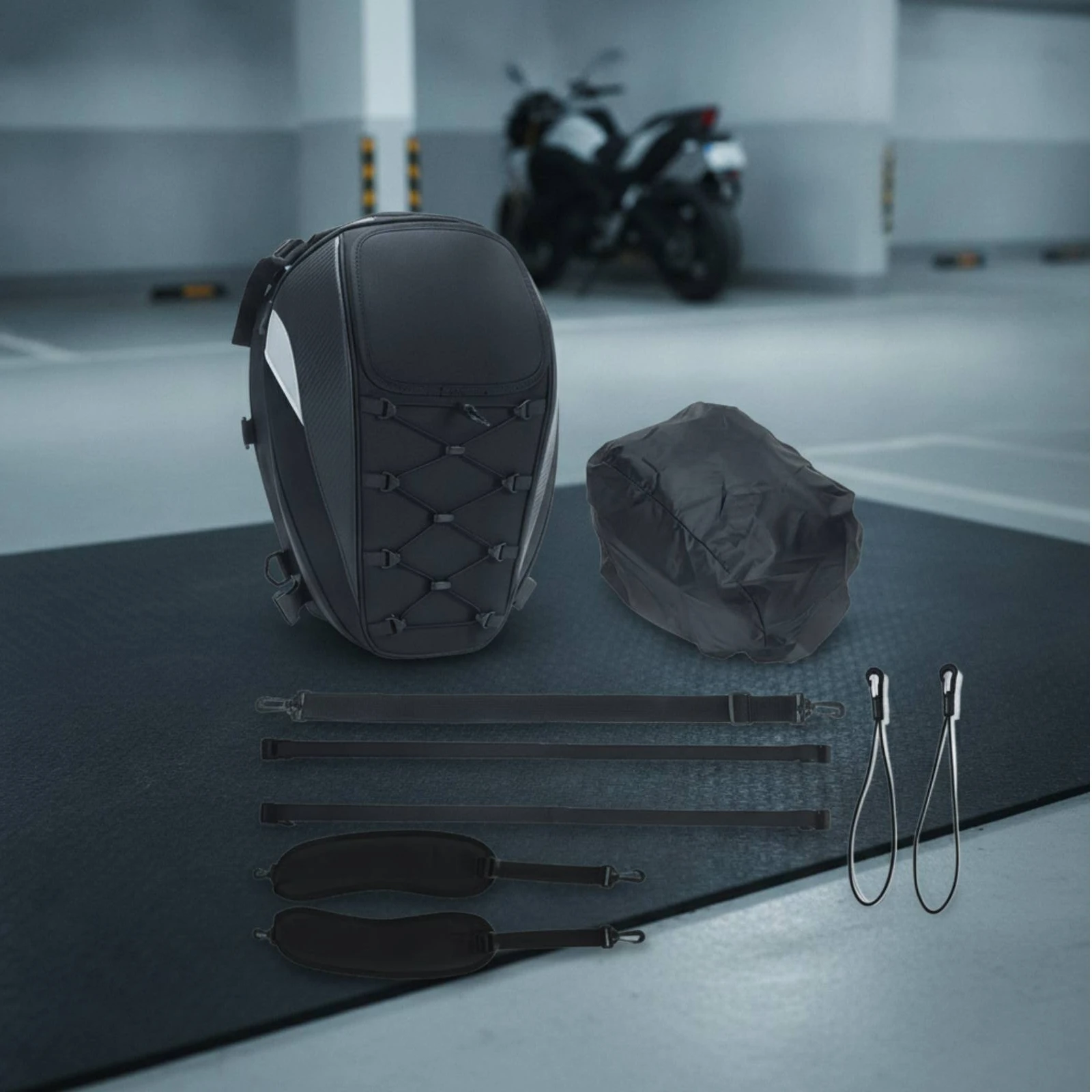Motorcycle Rear Seat Bag Heavy-Duty Motorcycle Rear Seat Bag with Shoulder Strap Expandable Helmet Carrier Convertible