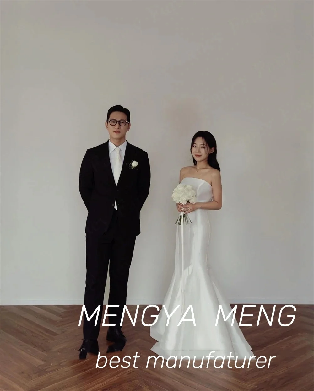 2025 Customized Elegant Strapless Mermaid Wedding Dress Korea ID Photo Shoot Satin Bridal Gown Garden Evening Party Dresses