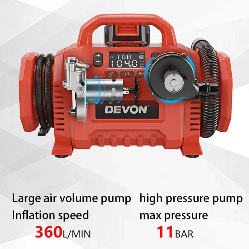 DEVON 5940 Inflator 160PSI Fast Electrical Air Pump Air Compressor Portable Wireless Tire Car Motorcycle Bicycle BasketBall