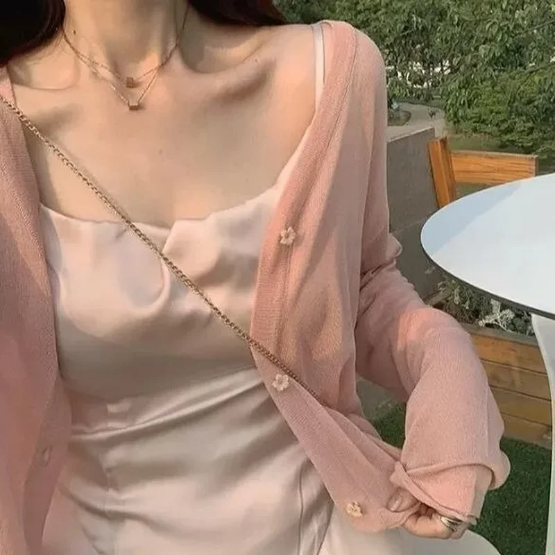 Cropped Cardigan Women Summer Solid Simple Vintage Streetwear All-match Soft Korean Style Sun-proof Thin Chic Youth Tender Ins